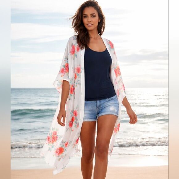 L.I.F.E. Love Is For Eternity Tops - L.I.F.E. Love is for Eternity Floral Kimono Cardigan Boho Beachy 2X